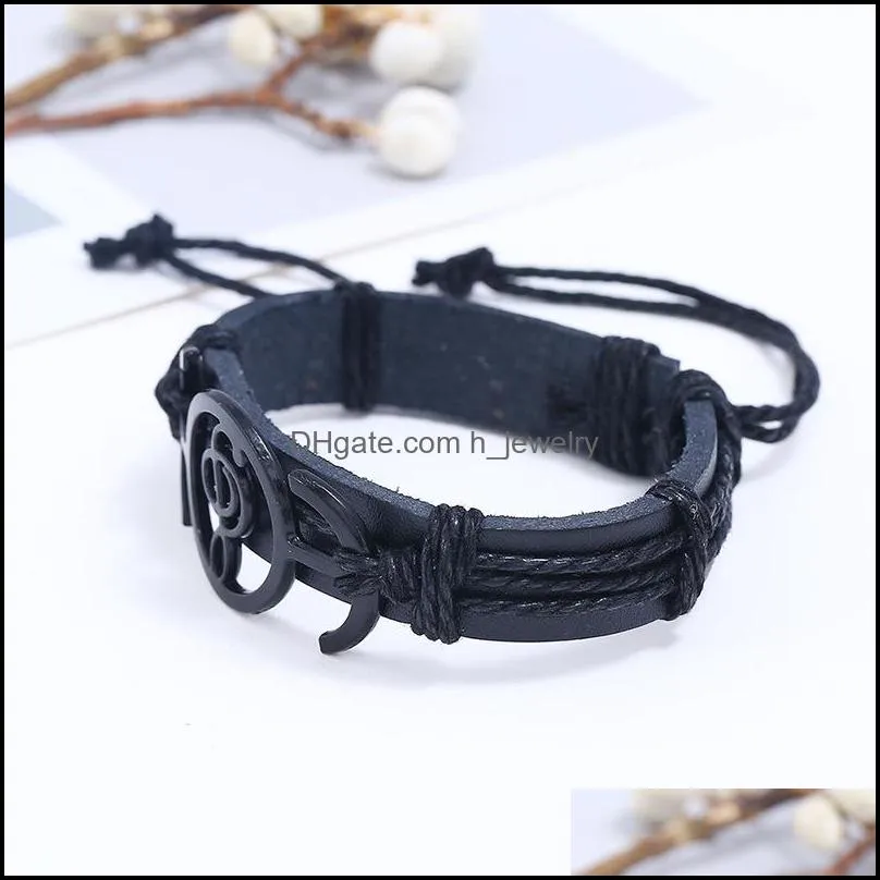 musical notes handmade woven leather bracelet men rock style jewelry hiphop street dance accessories hjewelry