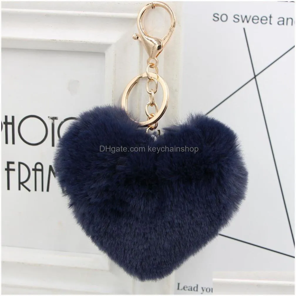 Cute Keychain Llaveros Mujer Fake Rabbit Fur Heart Pompom Key Rings Women Girl Bag Cars Simple Fluffy Keyring Jewelry Drop Delivery Dh29K