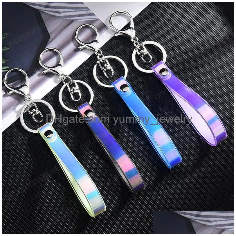 Creative Colorf Laser Soft Rubber Key Ring Pvc Keychain Lanyard Chain Cute Women Girl Phone Bag Pendant Drop Delivery Dhtiy