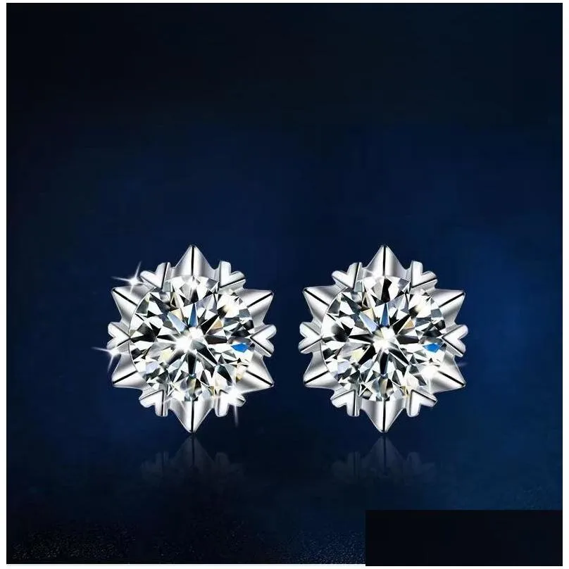 0.5-1Ct Moisanne Snowflake Earrings 925 Sier Temperament Engagement Wedding Anniversary Gift For Ladies Drop Delivery Dhflq
