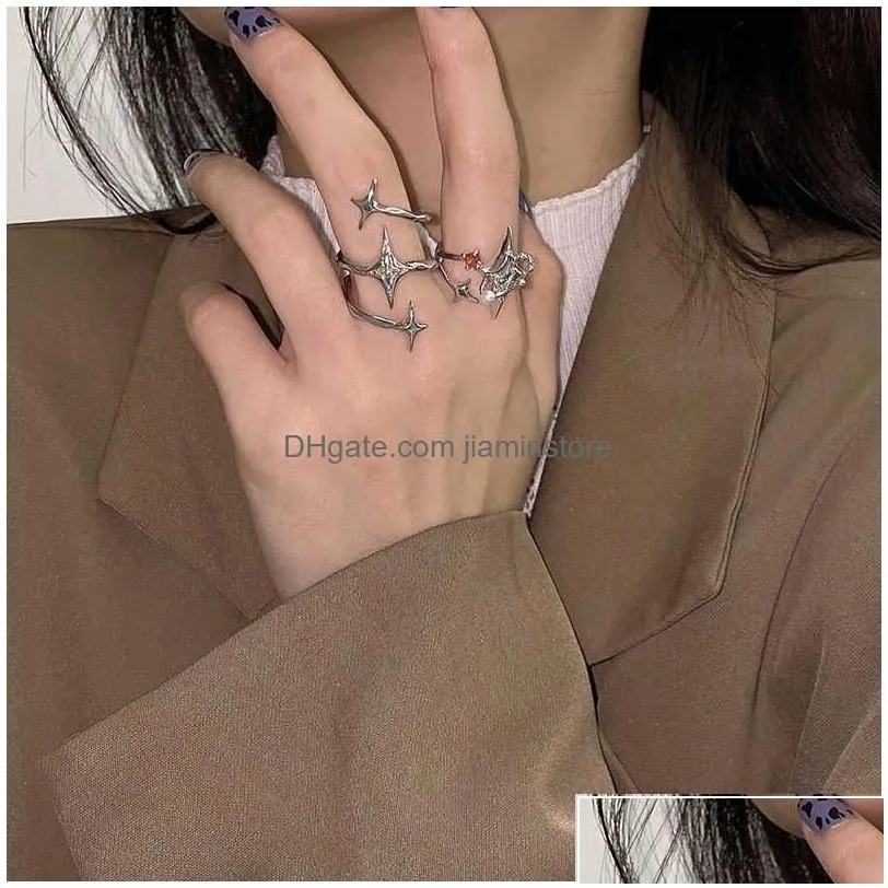 Dangle & Chandelier Dangle Chandelier Rings New Design Irregar Zircon Star Ring Creative Spiral Cross Open Aesthetic Geometric Jewelr Dhg31