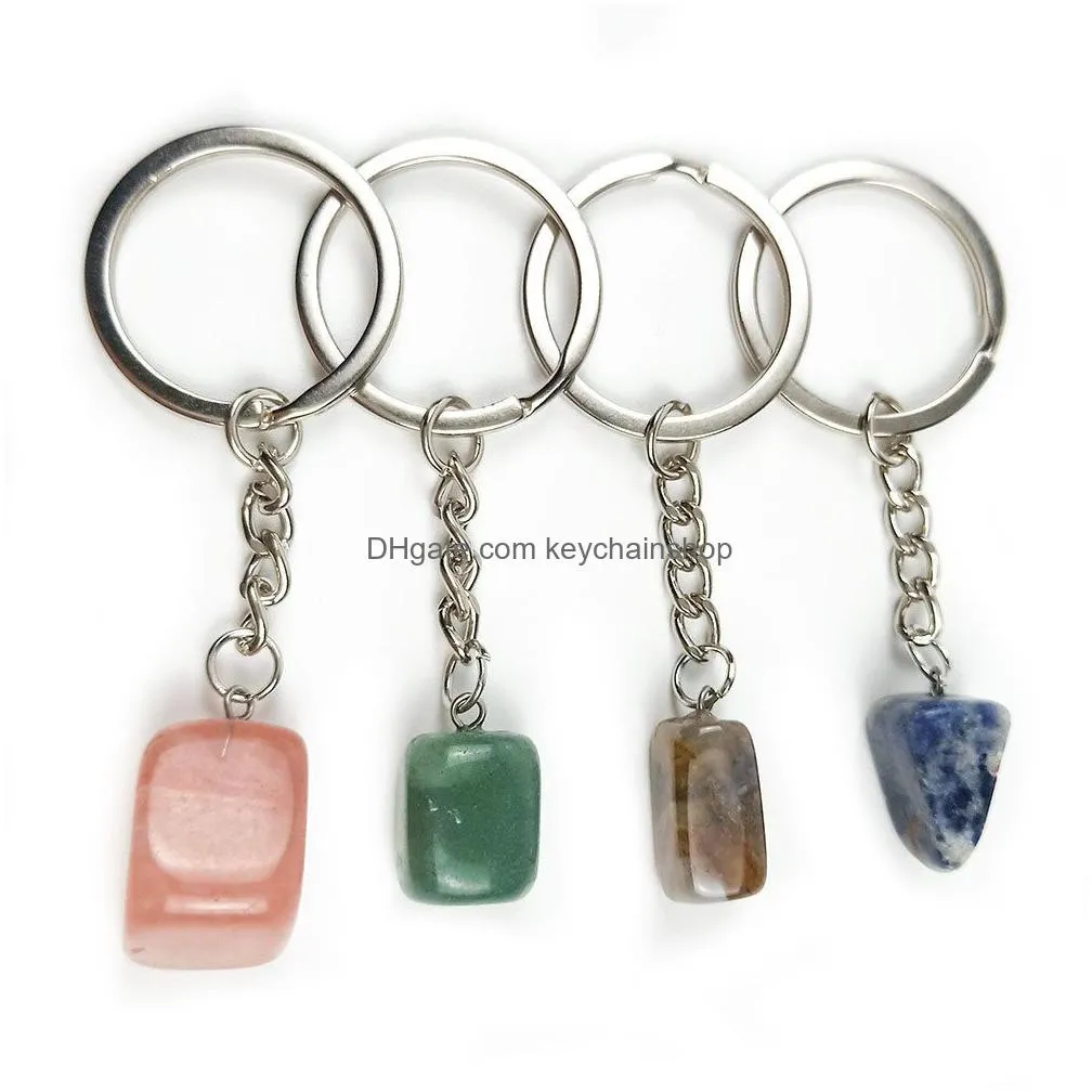 Fashion Irregar Stone Pendant Key Rings Keychain Healing Pink Crystal Chains Accessories Drop Delivery Dhwxa