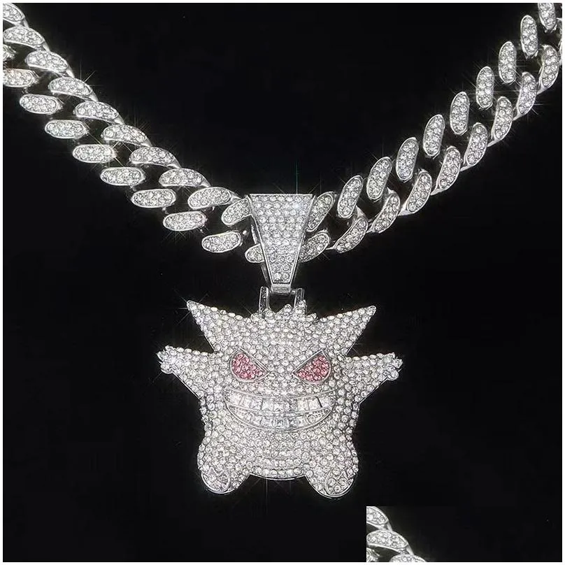 Diamond-Encrusted Elf Hip Hop Pendant Alloy Fl Diamond-Rhinestone Cuban Chain Necklace Jewelry Gift For Men And Drop Delivery Dhi1J