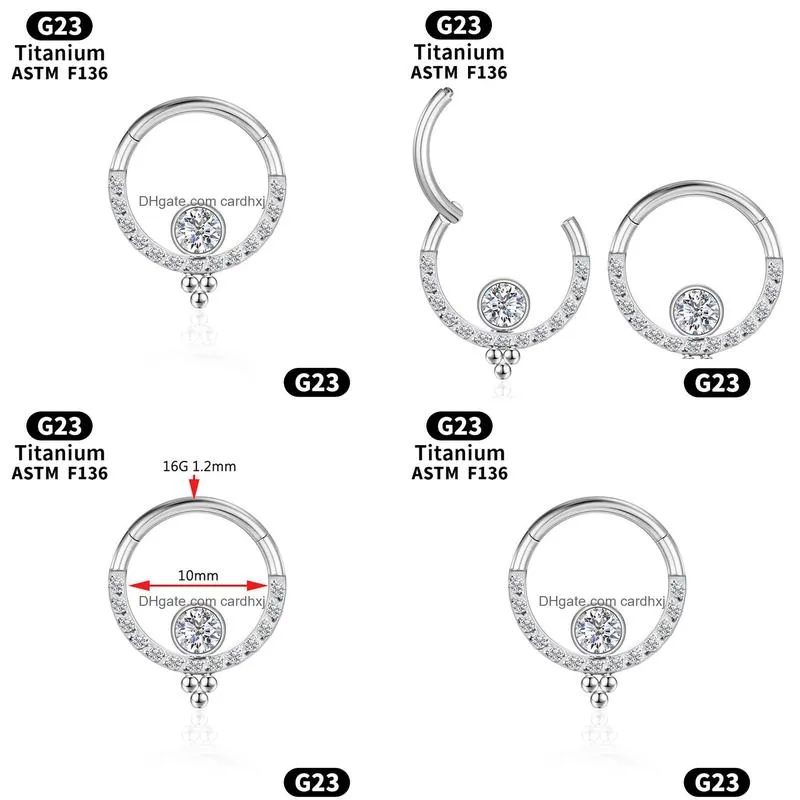 Nose Rings & Studs Septum Piercing Y Nose Ring Tragus Cartilage Hinge Segment Titanium Zircon Women G23 Daith Helix Clicker Ball Body Ot8Vp