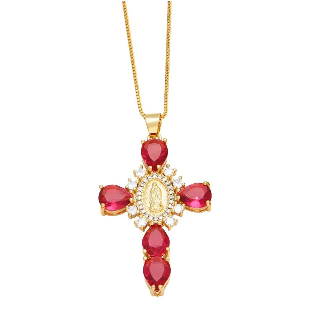 Chokers Luxury Gold Plated Pave Pendant 18K Copper Box Chain Cross Crucifix Virgin Mary Necklace For Drop Delivery Jewelry Necklaces P Dh5Sb