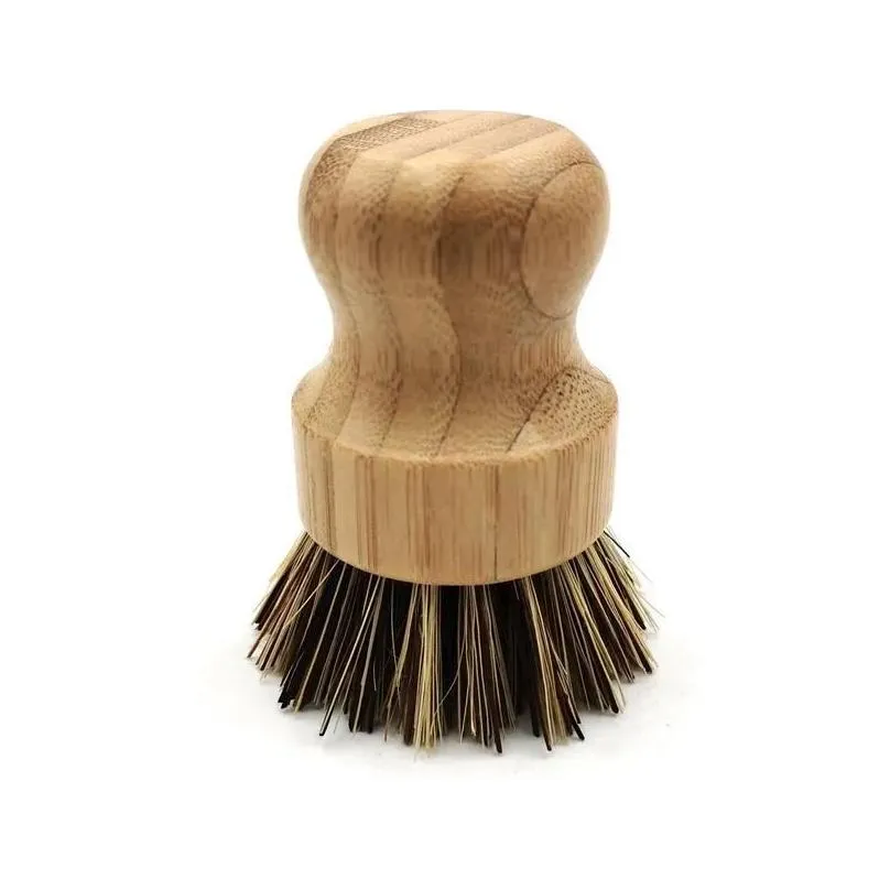 palm pot wash brush wooden round mini dish brush natural scrub brush durable scrubber short handle cleaning dishes kitchen kits