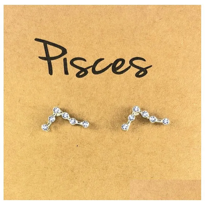 Women 12 Constellations Metal Diamonds Crystal Stud Earrings Sier Gold Zodiac Sign Earring Jewelry With Gift Card Drop Delivery Otoef