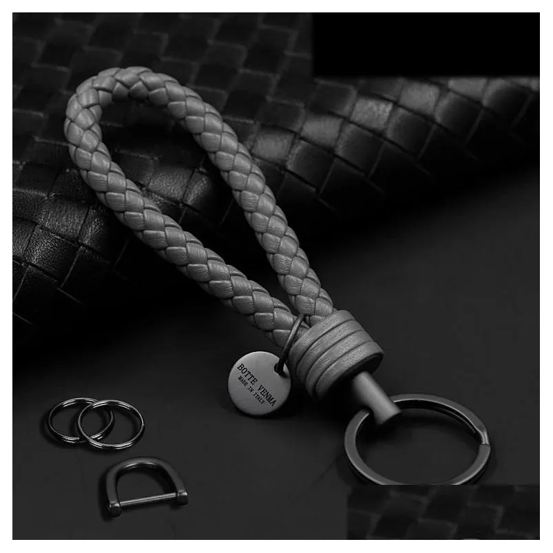 Keychains & Lanyards Keychains Leather Car Key Chain Mens High Quality Pendant Cowe Hand Woven Womens Creative Gift Decorative Lanyar Dh7Uq