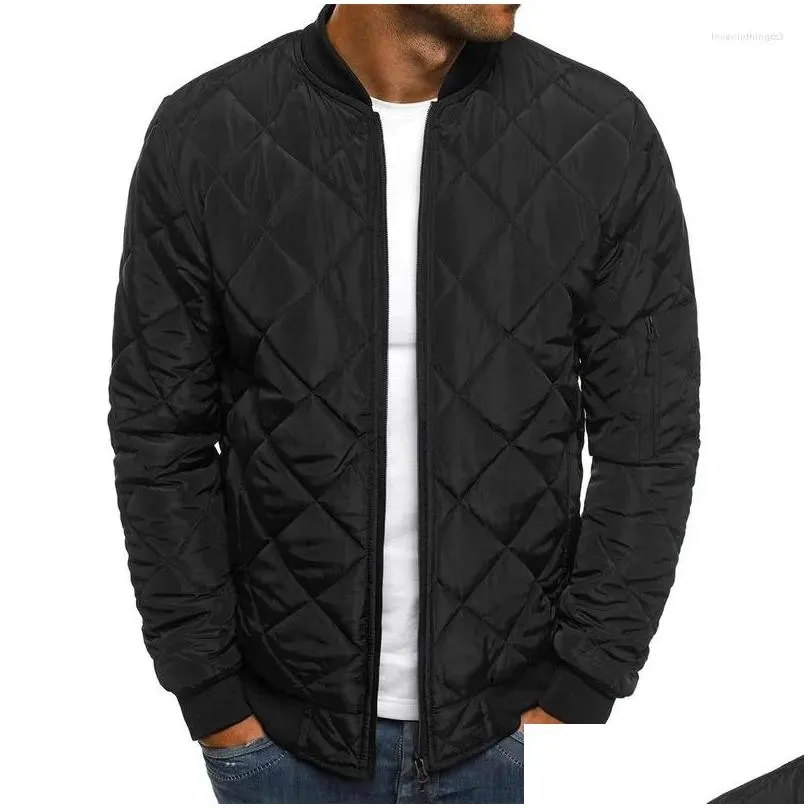 mens jackets 2023 men quilted padded jacket casual zip up winter warm plaid stand-up coat windproof outwear