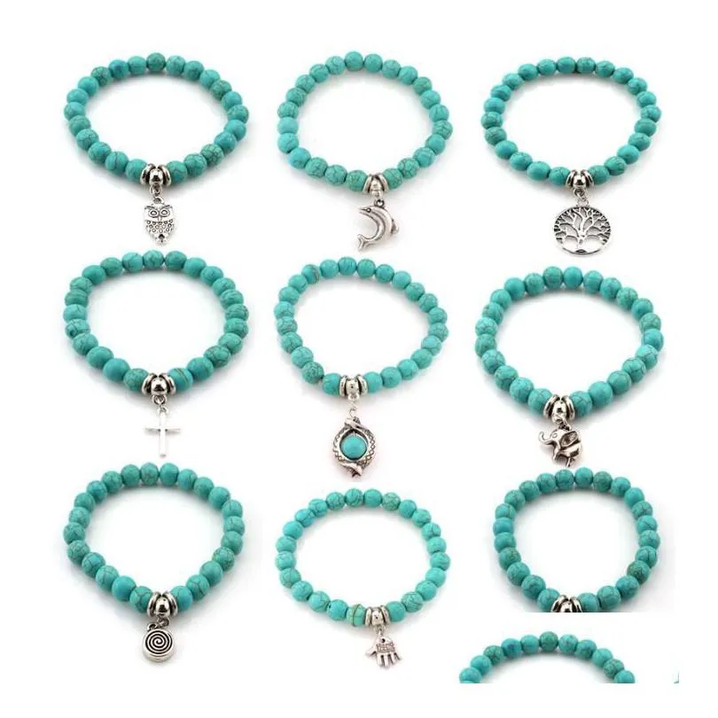 Turquoise Beads Bracelets Tree Owl  Cross Palm Drop Delivery Otv2D