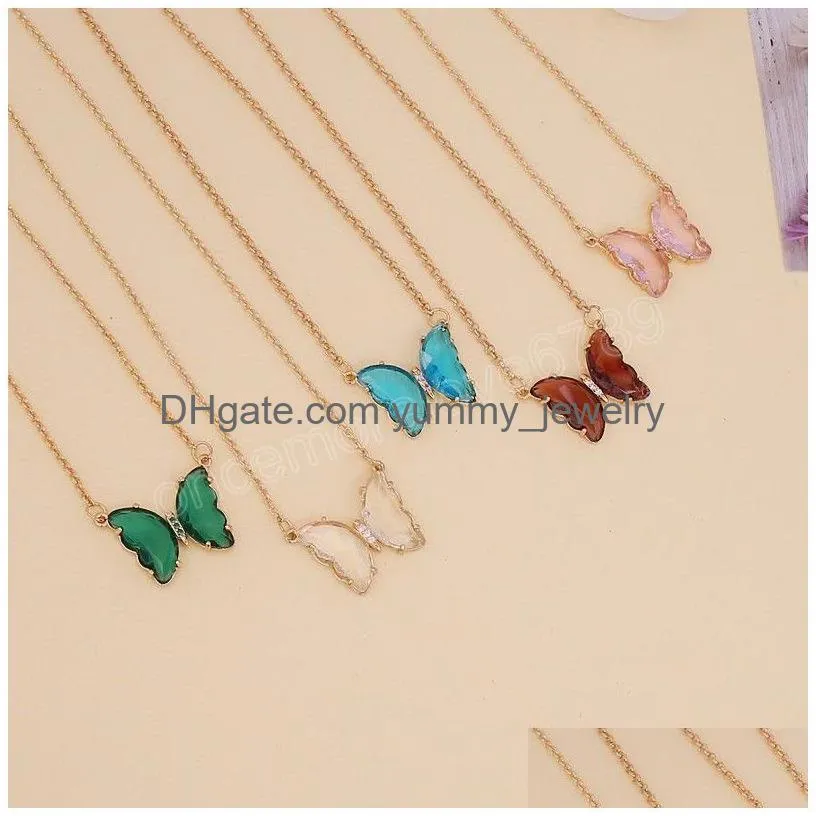 Fashion Crystal Transparent Butterfly Pendant Necklace Bohemian Choker Clavicle Thin Chain Women Charm Jewelry Gift Drop Delivery Dhb02