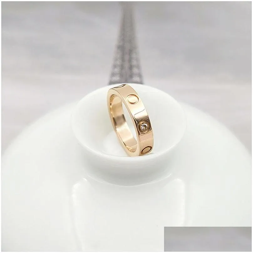 Band Rings Zircon Couple Ring Women 5Mm Stainless Steel Polished Rose Gold Fashion Jewelry Valentines Day Gift For Girlfriend Accesso Dh4Ph