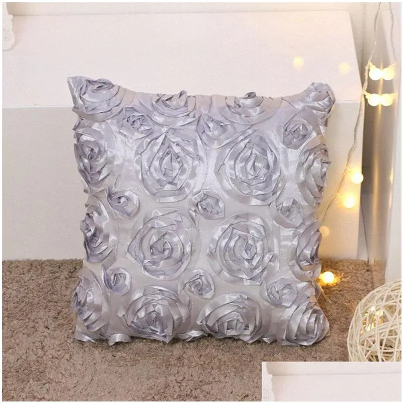 Pillow Case 3D Rose Flower Cushion Er 40X40Cm Square Pillow Case Throw Pillows Cases Home Room Seat Drop Delivery Home Garden Home Tex Dhz4N