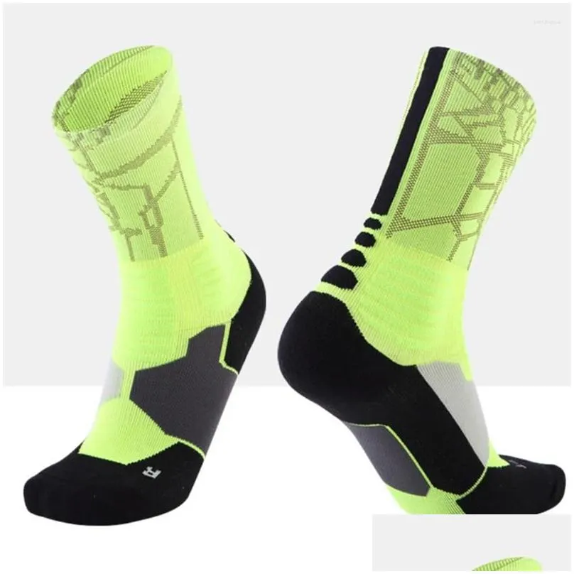 sports socks 1 pair men`s basketball thickened cushioned crew moisture control for camping hiking run training long