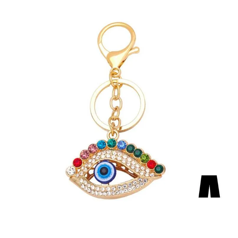 Key Rings Color Rhinestone Evil Eye Key Rings Keychain Turkish Blue Eyes Charm Bag Pendant Keyring Holder Drop Delivery Jewelry Dhmn6