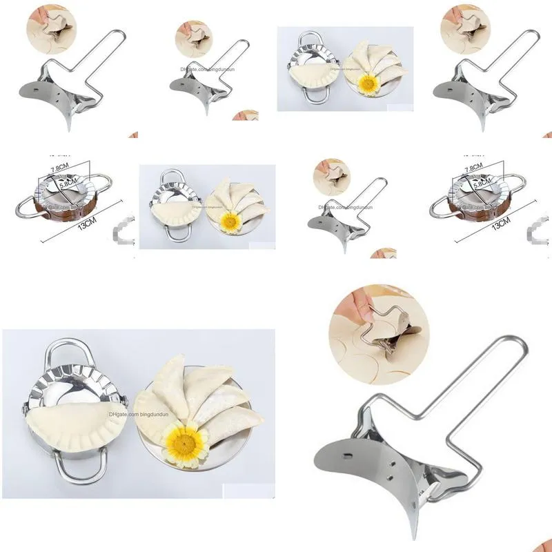 Other Kitchen Tools 50Set 2Pcs/Set Stainless Steel Dough Presser Dumpling Mold Maker Wraper Cutter Pie Dumplings Pastry Drop Delivery Dhxm0