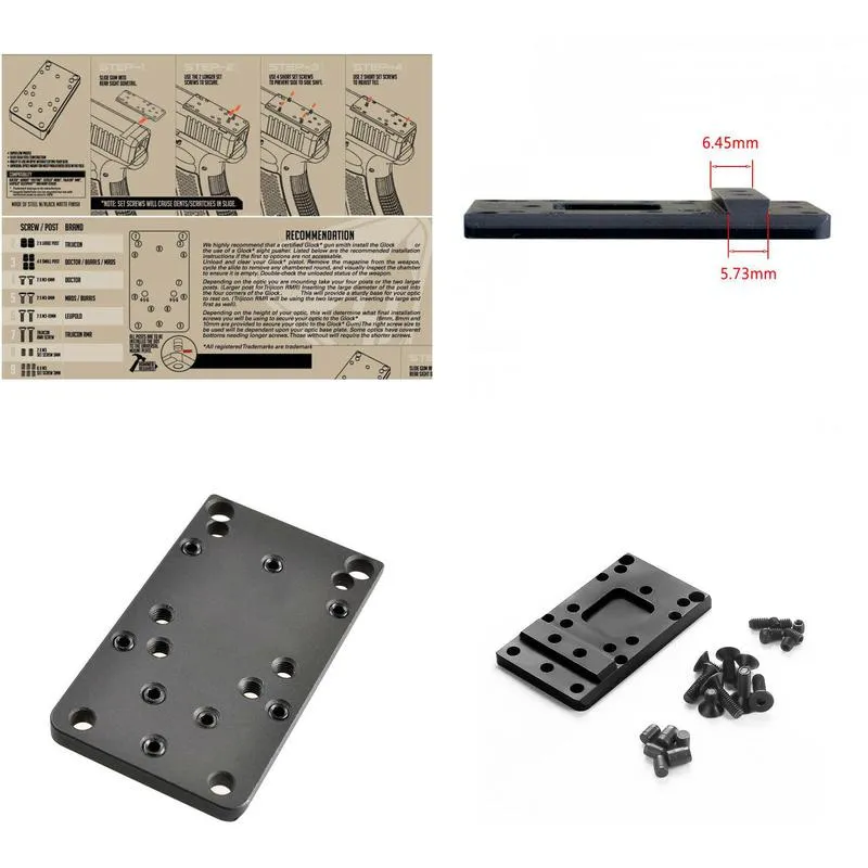 tactical glock mount plate base universal pistolmount for rmr sro mros  doctor red dot optics sights cnc metal