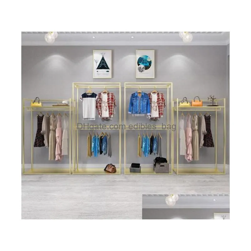 gold hanger men039s and women039s clothing store shelf commercial furniture clothes display rack floor type shelfs golden ha4677915