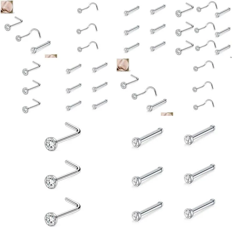 30Pcs 316 Stainless Steel L Rod S Straight Inlaid With M Rhinestone Trend Nose Stud Fashion Men And Women Wear Accessories Drop Deliv Dhgdw