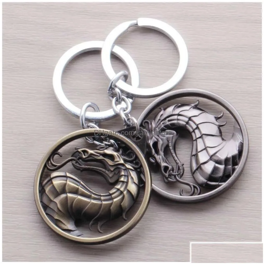 Pendant Necklaces Low Price Fashion Dragon Jewelry Mortal Kombat Game Logo Necklace Bronze Sier Alloy Keychain For Women Drop Deliver Dhajh
