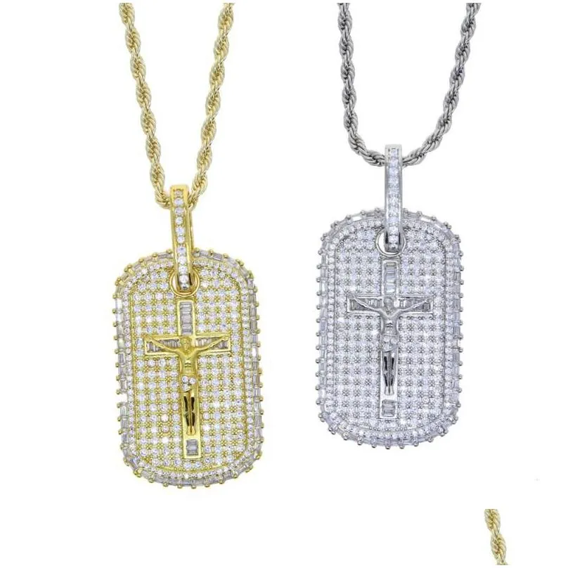 Chains Cross Jesus Charm Pendant Necklace Hiphop Iced Out Bling 5A Cubic Zirconia Punk Cool Men Boy Fashion Rope Chain Jewelrychains Dhvik