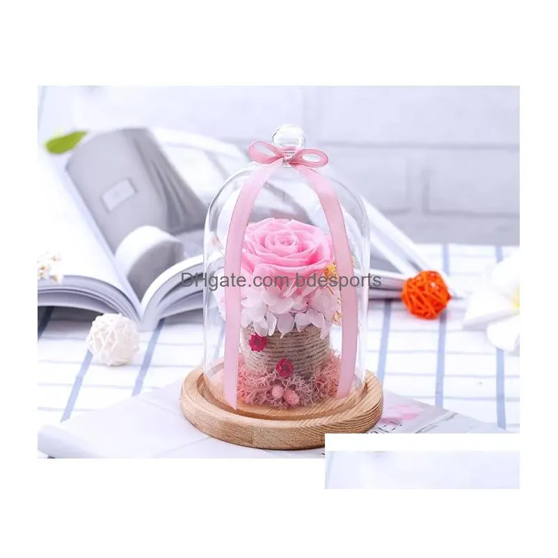 Decorative Flowers & Wreaths Preserved Valentines Day Gift Everlasting Flower With Glass Er Rose In Dome Mother039S Gift2934034 Drop D Dh7Mo