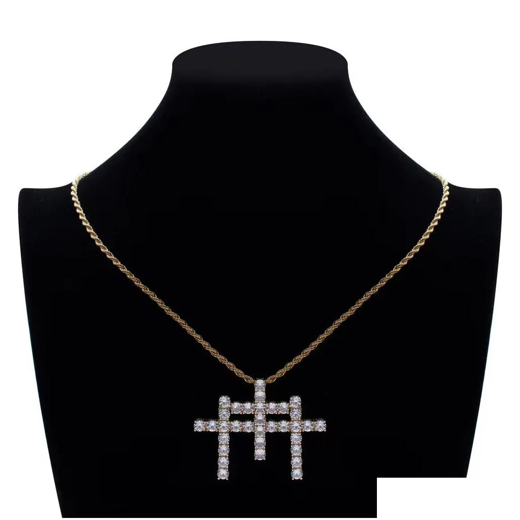 Hip Hop Shiny Cuban Chain Necklace Ice Punk M Cross Pendant Fl Of Diamonds Zircon Dance Jewelry Gifts For Men And Drop Delivery Dhln1