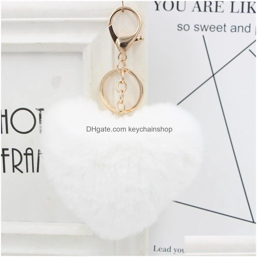 Cute Keychain Llaveros Mujer Fake Rabbit Fur Heart Pompom Key Rings Women Girl Bag Cars Simple Fluffy Keyring Jewelry Drop Delivery Dh29K
