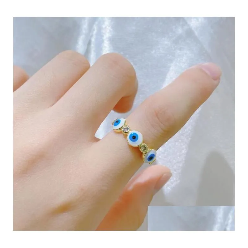 Band Rings Enameled Evil Eye Band Rings Gold Plated Adjustable Zircon Copper Jewelry For Women Gift Drop Delivery Jewelry Ring Dhn0M