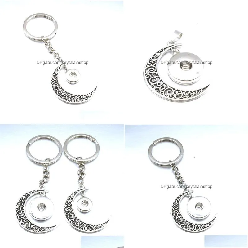 Noosa Snap Button Key Rings Vintage Sier Moon Keychains Diy 12Mm 18Mm Snaps Buttons Jewelry Men Drop Delivery Dh1Bw