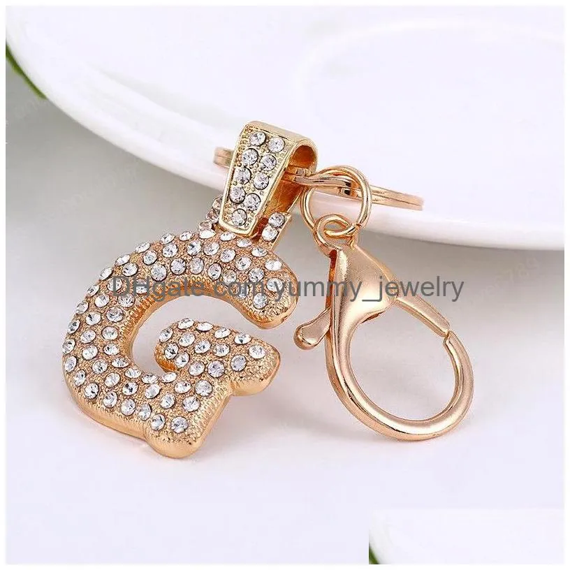 A-Z Letter Key Chain Creative Rhinestone Crystal 26 English Initial Resin Handbag Keyring Accessories For Drop Delivery Dhwrb