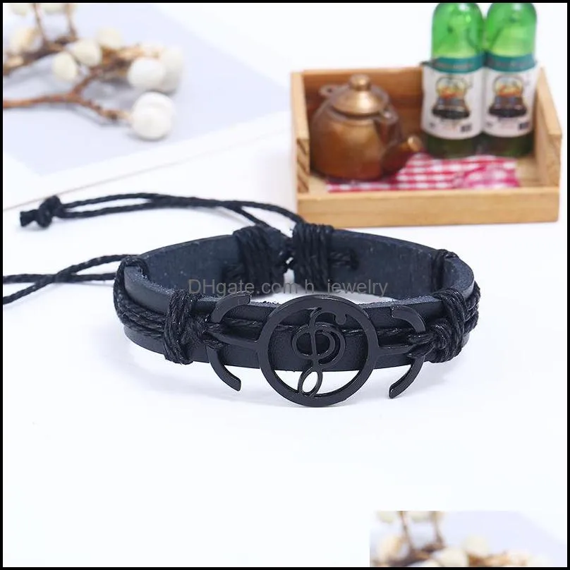 musical notes handmade woven leather bracelet men rock style jewelry hiphop street dance accessories hjewelry