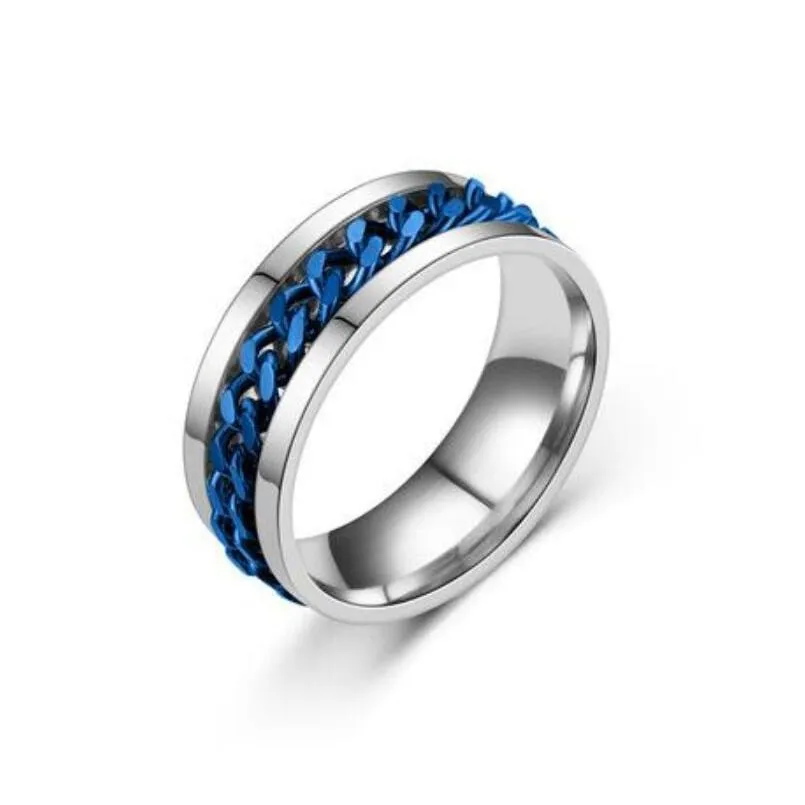 8Mm Spinner Punk Ring Stainless Steel Fidget Anxiety Rings For Men Black/Blue/Sier/Gold Drop Delivery Otfc4