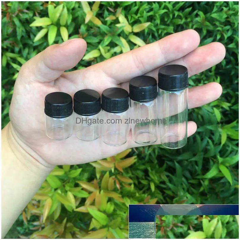 Packing Bottles Wholesale Diameter 22Mm Clear Glass Jars Black Plastic Cap 5Ml 6Ml 7Ml 10Ml 14Ml Vitreous Crafts Essential Oil Bottle Dh7I0