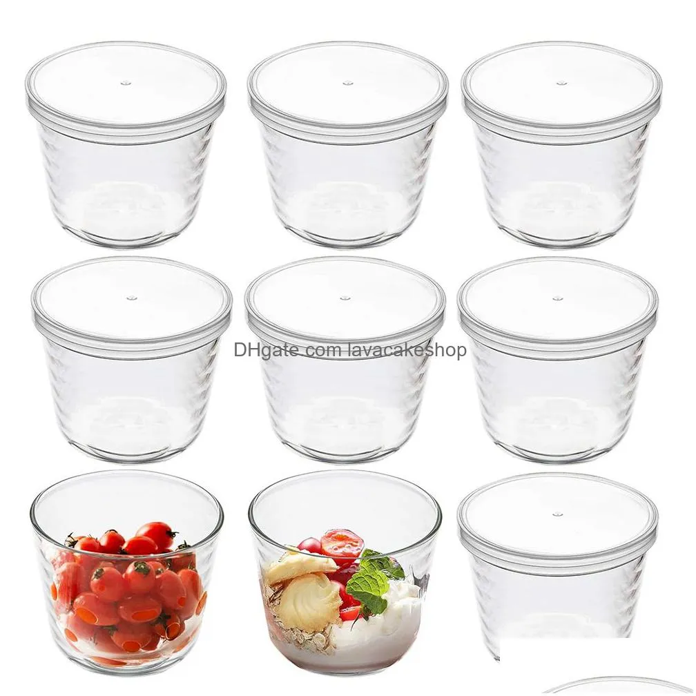 Bowls Glass Bowls With Plastic Lids Clear Pudding Cups Fruits Dish Containers For Salad Dessert Snacks Zer Food Storage Drop Delivery Dhnmw