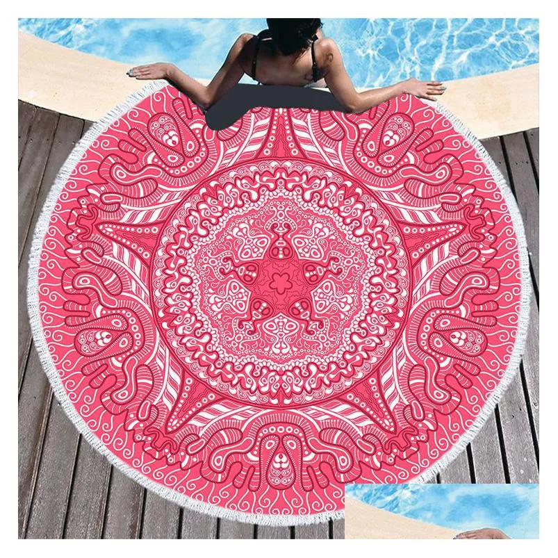 Bath Towel 150Cm Chakra Beach Towel Mandala Tapestry Bohemian Yoga Mat Swimming Bath Wall Hanging Home Drop Delivery Home Garden Hotel Dhyfs