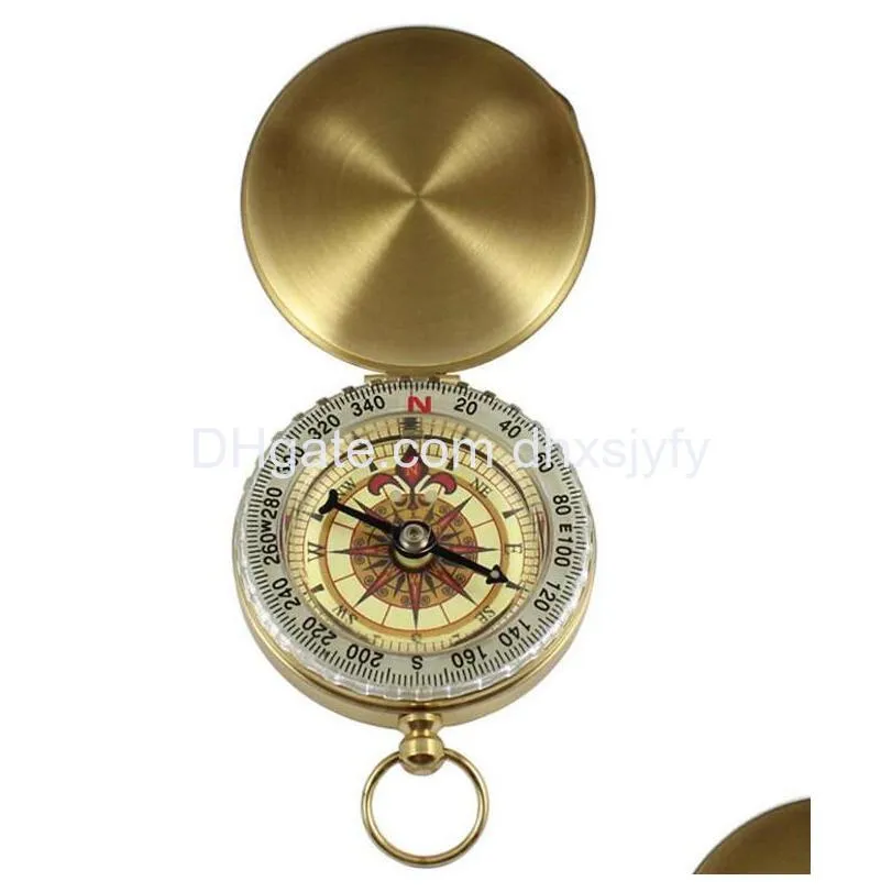 portable brass pocket compass sports camping hiking portable brass pocket fluorescence compass navigation camping tools