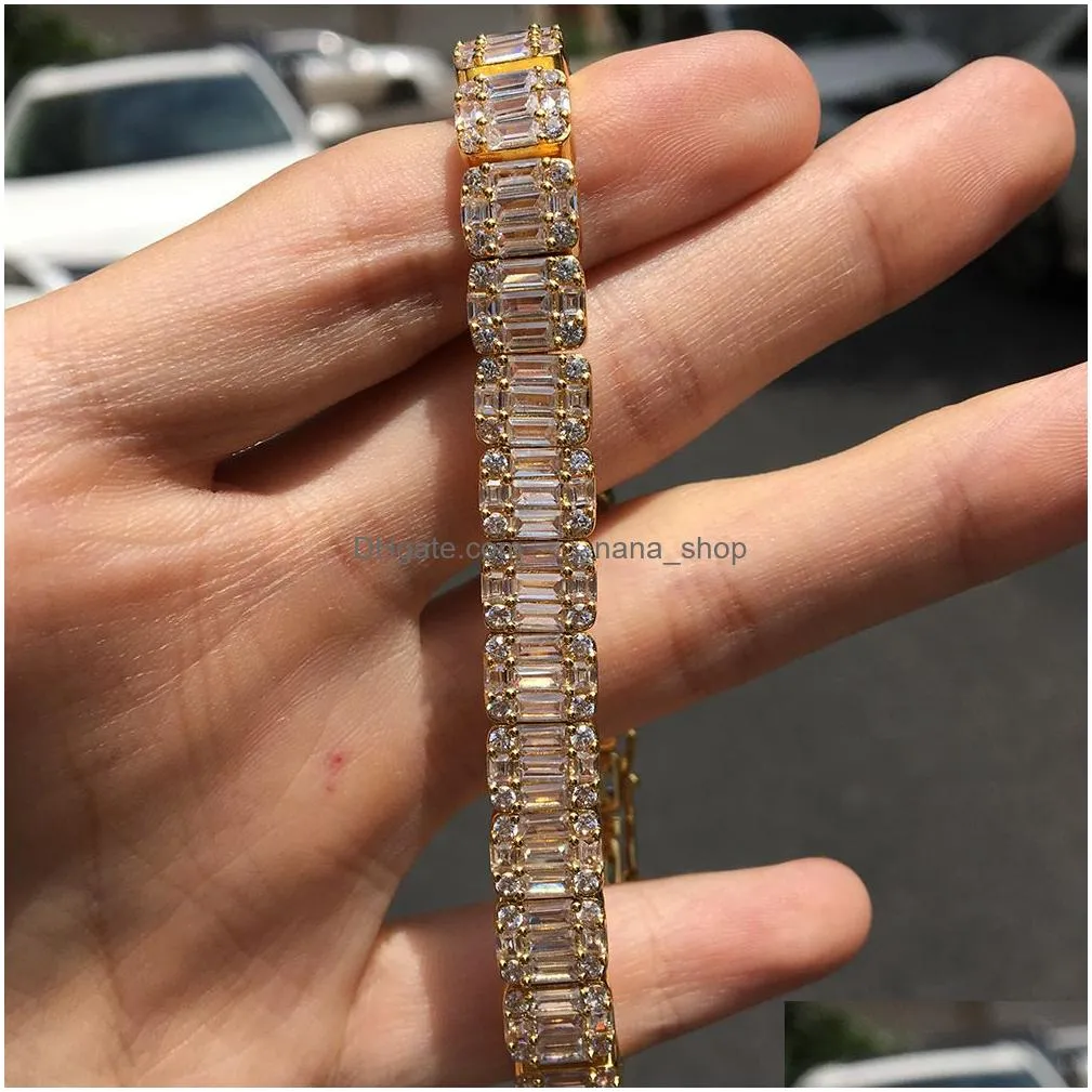 Tennis Ladder Tennis Cz Iced Out Bracelets Hip Hop Cuban Link Chain Diamond Mens Bracelet Charm Gold Sier Rapper Bangles5187333 Drop Dhh5U