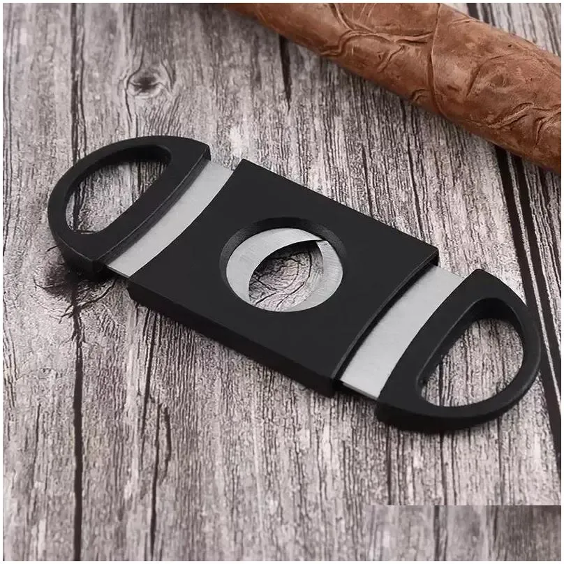 wholesale portable cigar cutter plastic blade pocket cutters round tip knife scissors manual stainless steel cigars tools 9x3.9cm
