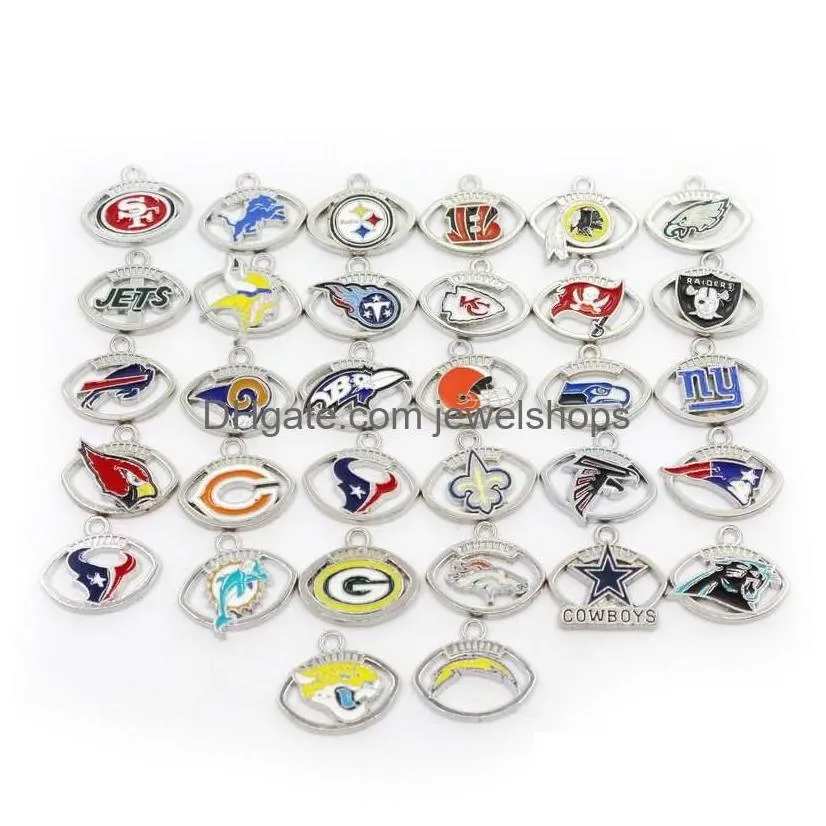 Charms Whole 32Pcs Mix 32 Football Team Sport Charms Dangle Hanging Diy Bracelet Necklace Jewelry Accessory America Charms2608 Drop De