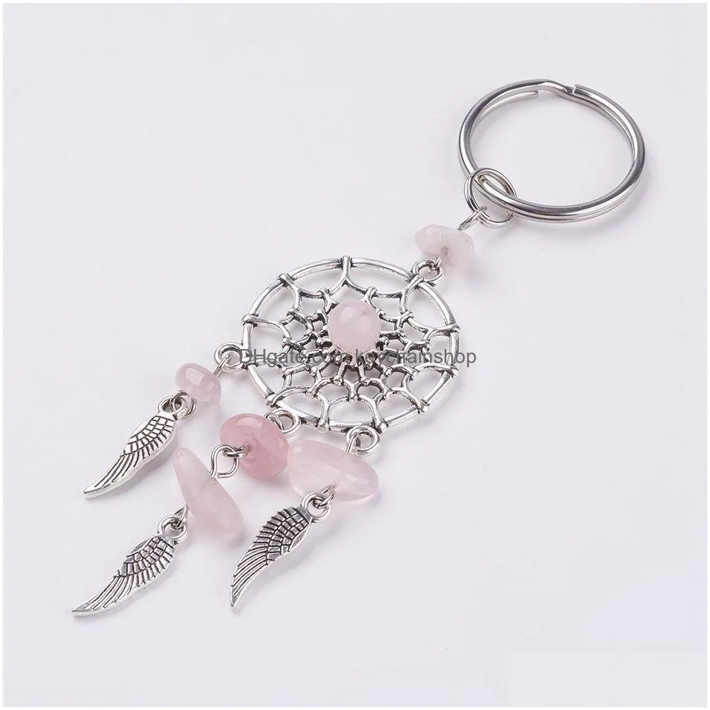 Dreamcatcher Charms Key Rings Chakra Crystal Gravel Chip Stone Beads Chain Agate Jade Bag Acc Drop Delivery Dhyna