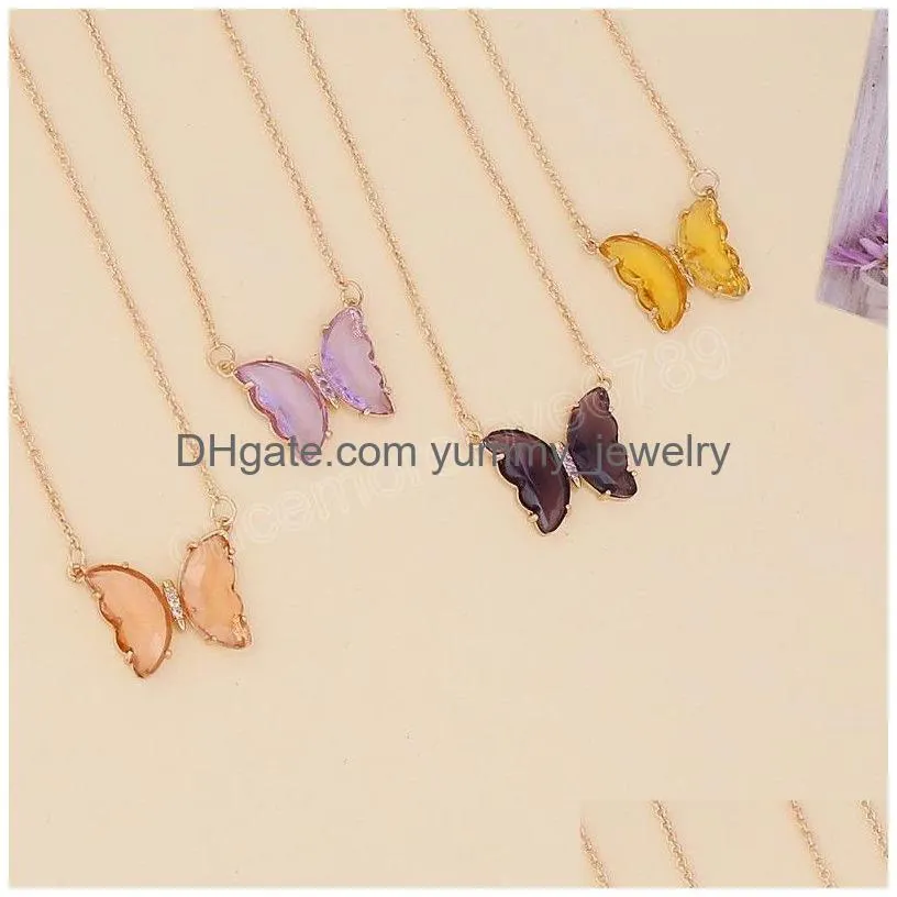 Fashion Crystal Transparent Butterfly Pendant Necklace Bohemian Choker Clavicle Thin Chain Women Charm Jewelry Gift Drop Delivery Dhb02