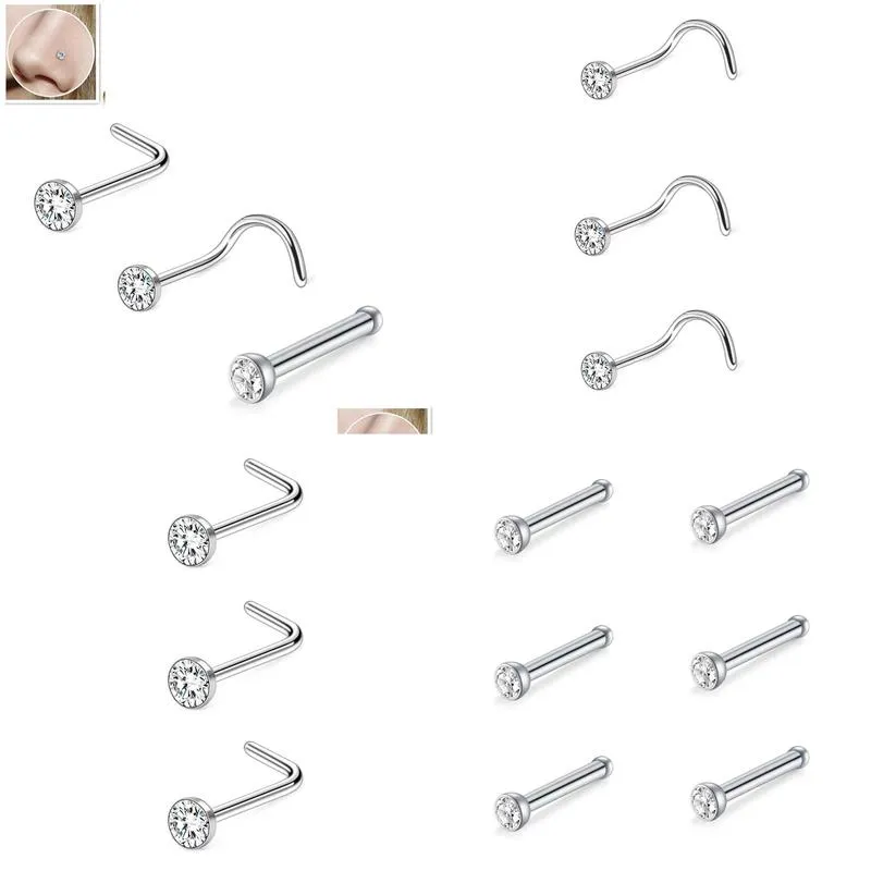 30Pcs 316 Stainless Steel L Rod S Straight Inlaid With M Rhinestone Trend Nose Stud Fashion Men And Women Wear Accessories Drop Deliv Dhgdw