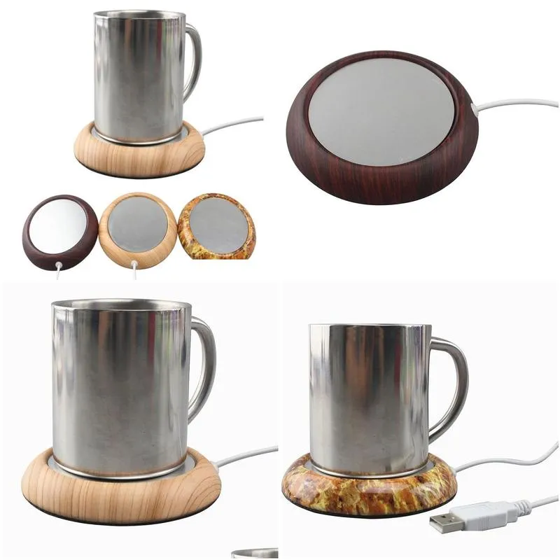 walnut wood grain usb cup warmer pad coffee tea milk drinks heating safty electric desktop warm heating pad matel base marble 2057264