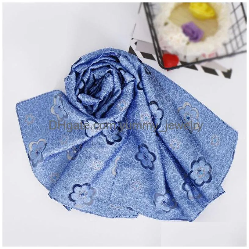 Women Lace Beads Hijab Flower Scarf Shawls Muslim Lightweight Scarves Pearls Polyester Wraps Fashion Headband 180X70Cm Drop Delivery Dhhxg