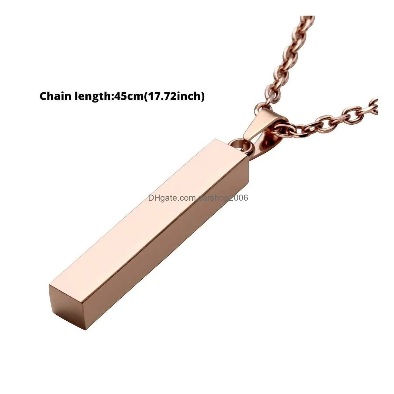 Pendant Necklaces Stainless Steel Square Bar Necklace Personalized Gold Solid Blank Charm For Buyer Own Engraving Jewelry Drop Deliv