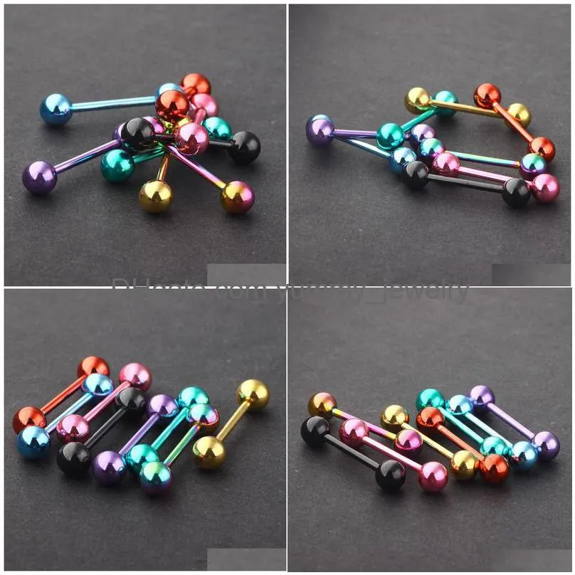 Surgical Steel Tongue Barbell Piercing 14G Anodized 8 Colors Ear Pircings Bar Rings Stud Nipple Earring Body Jewelry Drop Delivery Dhvjv