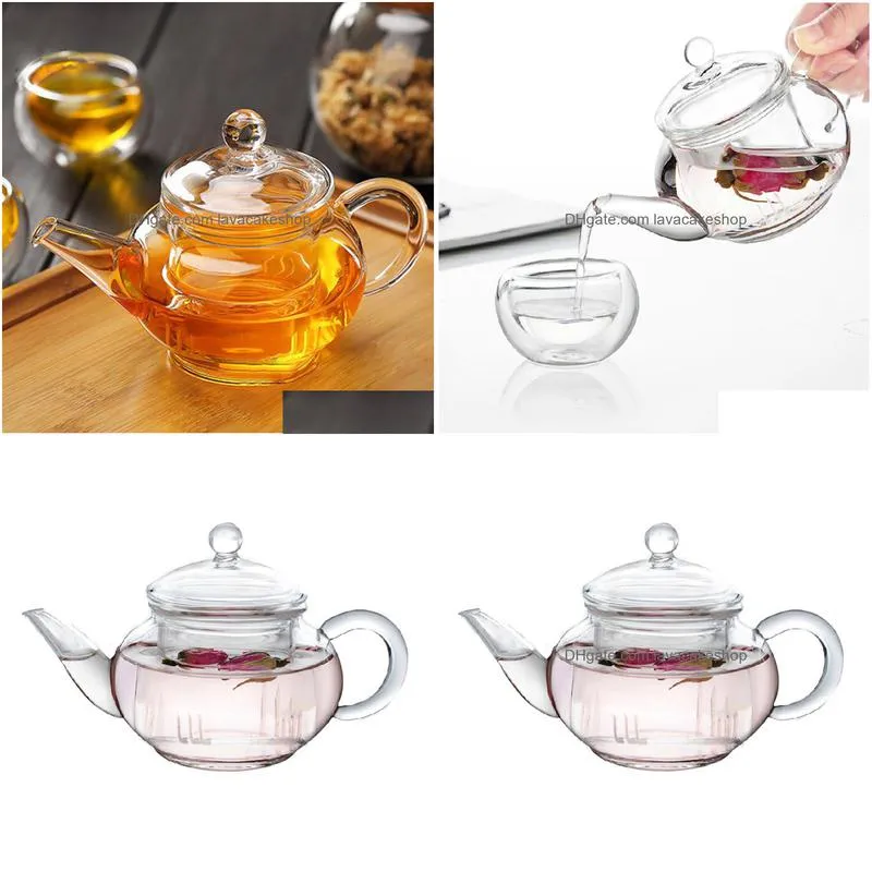 Teapots 250Ml Coffee Tea Sets Heat-Resistant Borosilicate Glass Teapot Inner Filter Kettle Kung Fu Teas Bdesports Pots Drop Delivery H Dhbyl