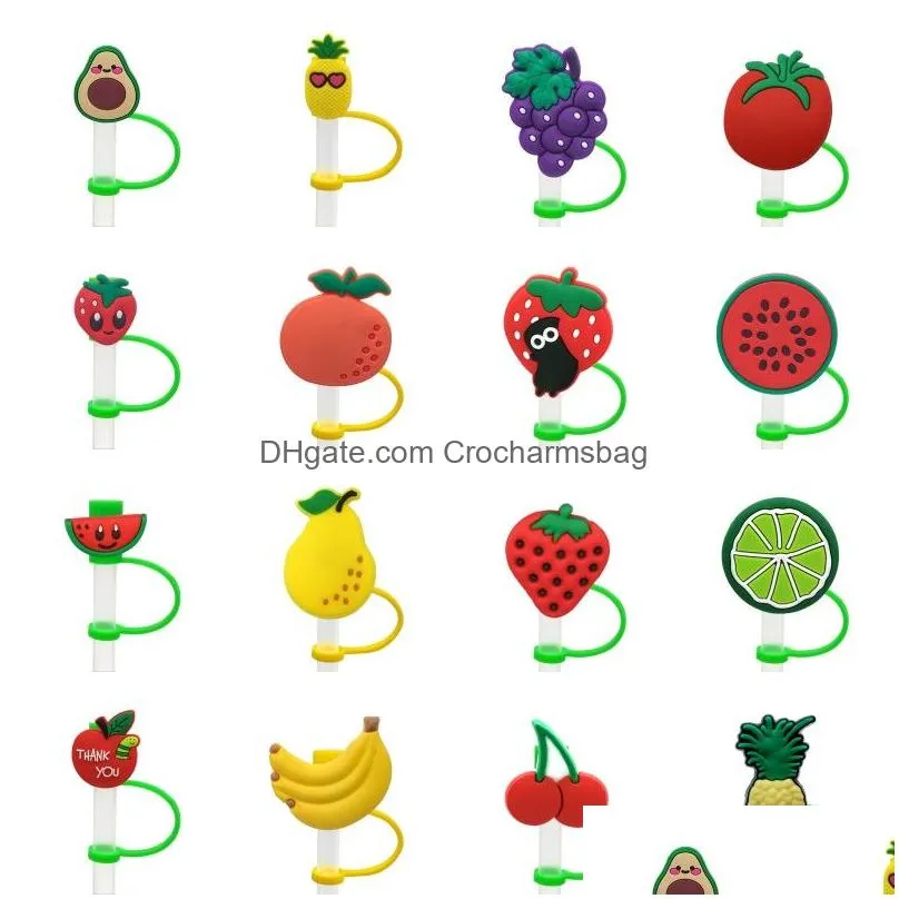 Drinking Straws Custom Fruits Sile St Toppers Accessories Er Charms Reusable Splash Proof Drinking Dust Plug Decorative 8Mm Drop Deliv Dhswf