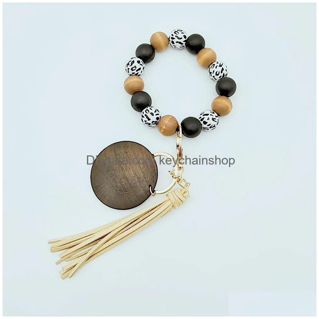 Personalized Blank Wooden Disc Pendant Keychain Elastic Cord Bracelet Key Ring A Variety Of Colors To Choose Drop Delivery Dhnc5